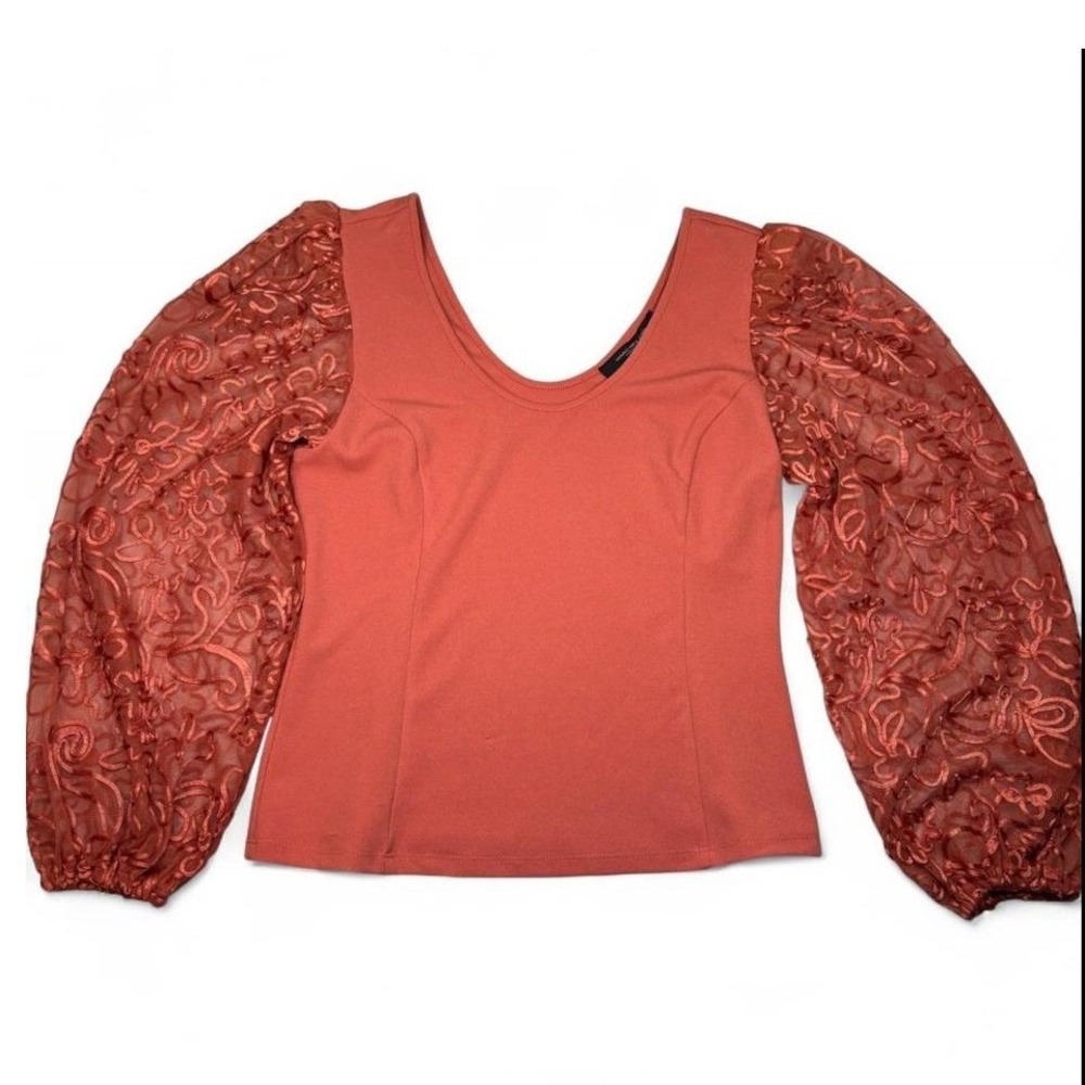 MARC NEW YORK Coral Lace Sheer SleeveLong Sleeve Top Womens XS Whimsigoth Pastel